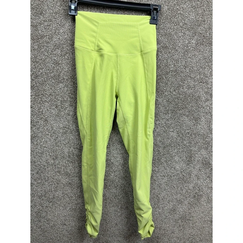 Wilo The Label Anthropologie Ribbed Lime Green Capri Ruched Leggings Size XSmall - Picture 9 of 9
